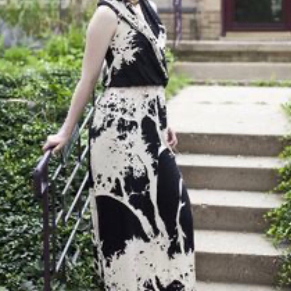 NWT Bel Kazan Black & Cream Onyx Tree Dress. Sz M